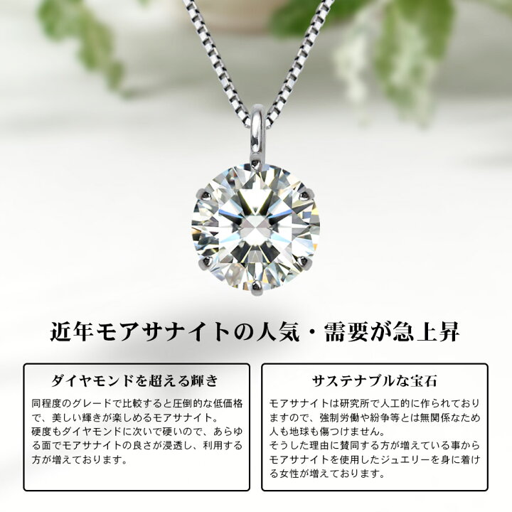 楽天市場】プラチナ 900 / 850 1ct モアサナイト 一粒 ネックレス 