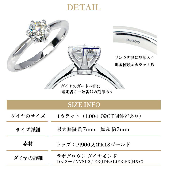 楽天市場】1ct ダイヤモンド リング 指輪 1.0 ダイヤ ラボグロウン 