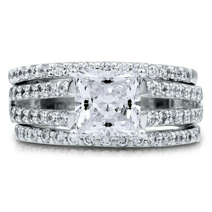 楽天市場】1.96ct プリンセスカット 3連 セット リング 指輪  