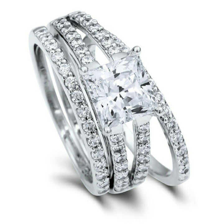 楽天市場】1.96ct プリンセスカット 3連 セット リング 指輪  
