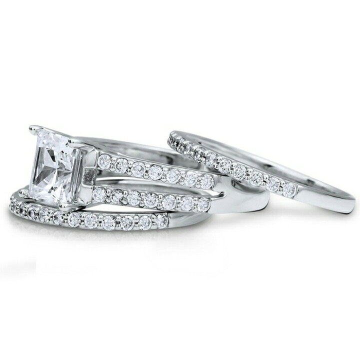 楽天市場】1.96ct プリンセスカット 3連 セット リング 指輪  