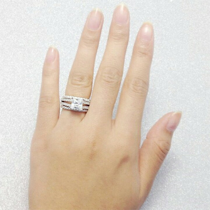 楽天市場】1.96ct プリンセスカット 3連 セット リング 指輪  