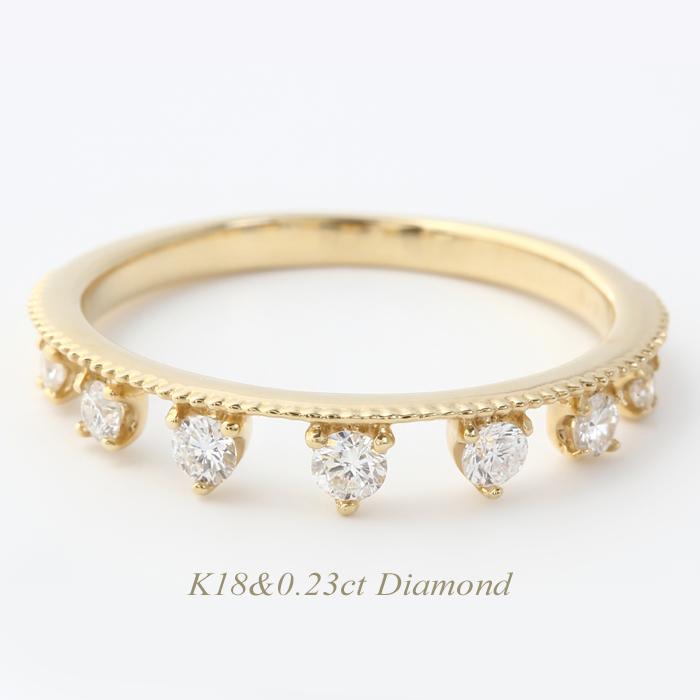 K18 シンプルデザイン リング<br>人気 シンプル 指輪 0.23ctダイヤモンド<br>K18 イエローゴールド K18ピンクゴールド K18ホワイトゴールド
