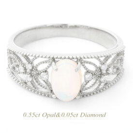 【全品送料無料】プラチナ シンプルデザイン リング人気 シンプル　指輪 10月誕生石 0.55ctオパール 0.05ctダイヤモンド