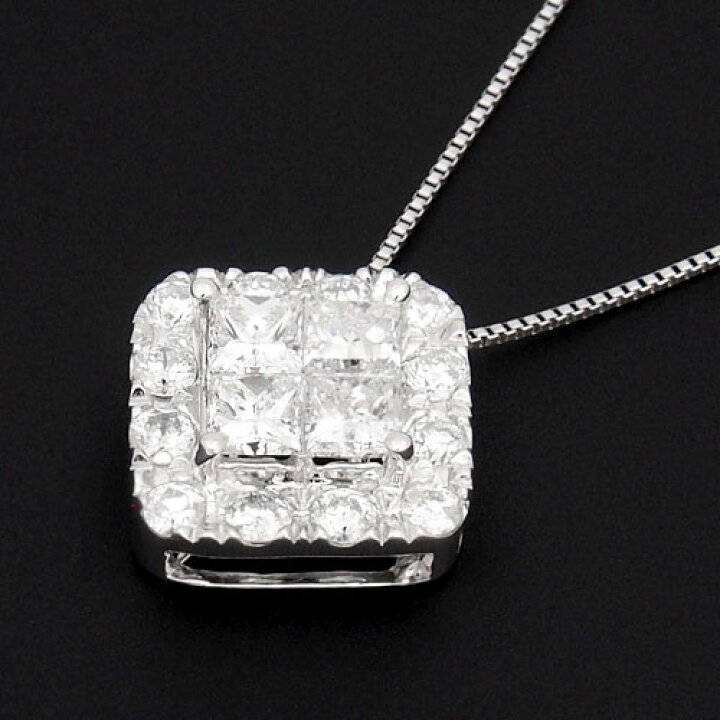 楽天市場】18金 ダイヤモンド1.0ct スクエアデザインネックレス  