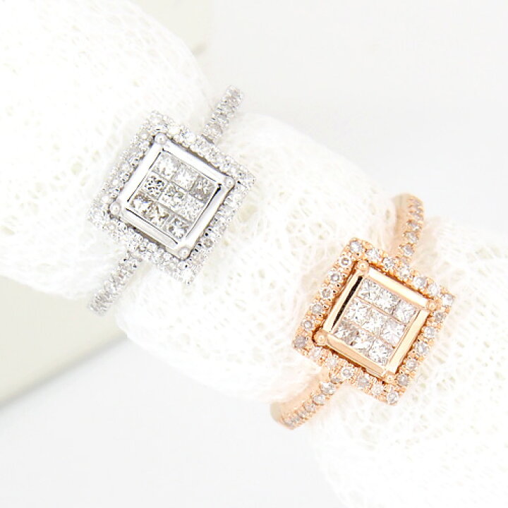 楽天市場】18金 ダイヤモンド0.4ct スクエアモチーフダイヤリング 
