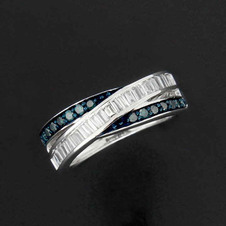 楽天市場】18金 合計0.5ct ブルーダイヤモンドリング テーパーカット 