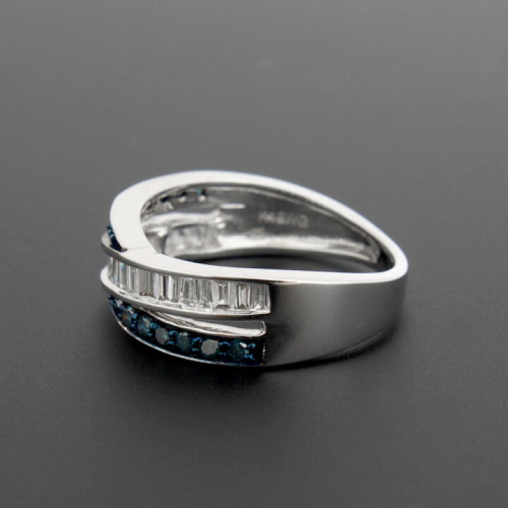 楽天市場】18金 合計0.5ct ブルーダイヤモンドリング テーパーカット 