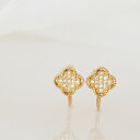 18金 ダイヤモンド 0.1ct 片耳0.05ct フラワーイヤリング 4弁 クローバー お花 パヴェ K18WG ホワイトゴールド K18YG …