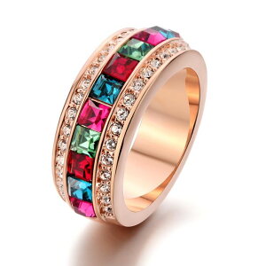 指輪 リング ファッショナブルな雰囲気に装い K18金 スワロフスキー彩石 ゴージャス 誕生日 記念日 クリスマス 母の日 金属アレルギー対応