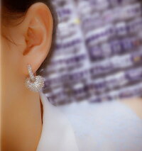 ピアスハートスワロフスキーリボンピンクゴールドK18金RGPキュートなデザインレディースアクセサリー