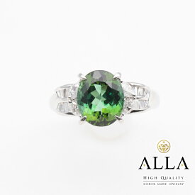 【中古】 グリーントルマリン リング 鑑別書付 Pt900 トルマリン 3.38ct ダイヤモンド 0.60ct SIクラス 15.5号 プラチナ アクセサリー ステップ 宝石 レディース 【磨き上げ済】