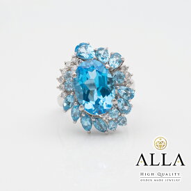 【中古】 ブルートパーズリング Pt900 鑑別書付 トパーズ 7.07ct 2.4ct メレダイヤモンド 0.24ct SIクラス 12号 プラチナ アクセサリー 宝石 レディース 【磨き上げ済】