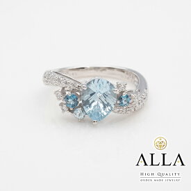 【中古】 アクアマリンリング 鑑別書付 Pt900 アクアマリン 1.41ct ブルートパーズ 0.25ct ダイヤモンド 0.20ct SIクラス 12号 プラチナ ハート アクセサリー 宝石 ファンシー レディース 【磨き上げ済】