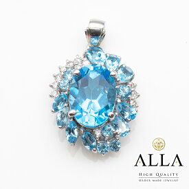 【中古】 ブルートパーズ ペンダント 鑑別書付 Pt900 ブルートパーズ 6.85ct 2.4ct ダイヤモンド 0.24ct SIクラス ラウンド ファンシーカット プラチナ アクセサリー ジュエリー 宝石 レディース 【磨き上げ済】