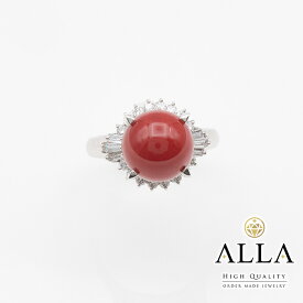 【中古】 天然 珊瑚 サンゴリング 鑑別書付 Pt900 サンゴ 約9.9mm ダイヤモンド 0.37ct SIクラス 11.5号 プラチナ アクセサリー 宝石 レディース 【磨き上げ済】