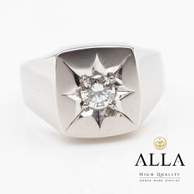 【中古】 1粒 ダイヤモンドリング 鑑定書付 Pt900 ダイヤモンド 0.38ct SI2 19号 プラチナ ラウンド アクセサリー 宝石 メンズ レディース 印台 【磨き上げ済】