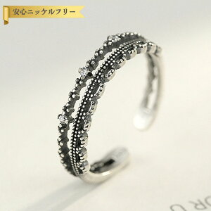 【全品70%OFFクーポン!!3DAYSサンフラワーセール!先着500名様】 リング フリーサイズ9〜16号 キュービックジルコニア シルバー925 シルバー エスニック ブラック加工 かっこいい かわいい かっこ