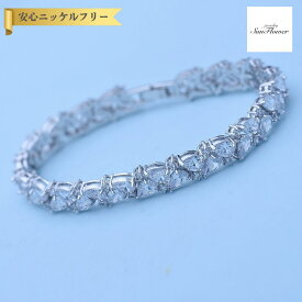 【60%OFF対象特選商品 フライング＆スタートダッシュセール】【30日返品保証】 ブレスレット キュービックジルコニア ホワイト 真鍮 シルバー 中折れクラスプ エレガント おしゃれ きれいめ テニスブレスレット 17cm 19cm b16111522