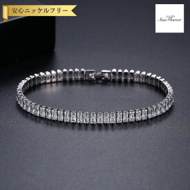 【先着100名様 全品60%OFFクーポン サンフラワーセール】【30日返品保証】 ブレスレット キュービックジルコニア ホワイト 真鍮 シルバー 中折れクラスプ シンプル エレガント きれいめ テニスブレスレット 幅4.7mm 16cm 17cm 18cm b19082101