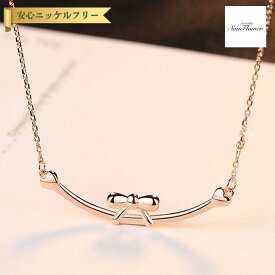 【全品70%OFFクーポン 先着500名様 ラストスパート＆アフターセール】【30日返品保証】 ネックレス 40+5cm アジャスター 引き輪 シルバー925 ピンクゴールド 小豆 アズキチェーン 石なし 上品 可愛い かわいい モチーフ リボン cn0110