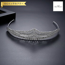 【ブライダルセレクト】 ティアラ キュービックジルコニア ホワイト 真鍮 シルバー シンプル 上品 エレガント 大人 おしゃれ きれいめ フォーマル ブライダル 結婚式 f18112902