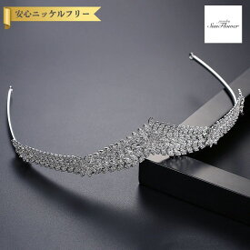 【ブライダルセレクト】 送料無料 ヘアアクセサリー レディース キュービックジルコニア ホワイト 真鍮 シルバー ティアラ f19011015