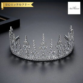 【ブライダルセレクト】 送料無料 ヘアアクセサリー レディース キュービックジルコニア ホワイト 真鍮 シルバー ティアラ f21100623