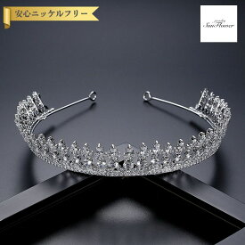 【ブライダルセレクト】 送料無料 ヘアアクセサリー レディース キュービックジルコニア ホワイト 真鍮 シルバー ティアラ f23040701