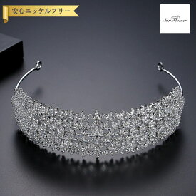 【ブライダルセレクト】 送料無料 ヘアアクセサリー レディース キュービックジルコニア ホワイト 真鍮 シルバー ティアラ f23060901