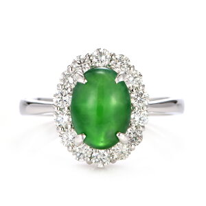 1.77カラット天然翡翠と0.55カラット天然ダイヤモンドプラチナリング 日本彩珠宝石研究所鑑別書付き