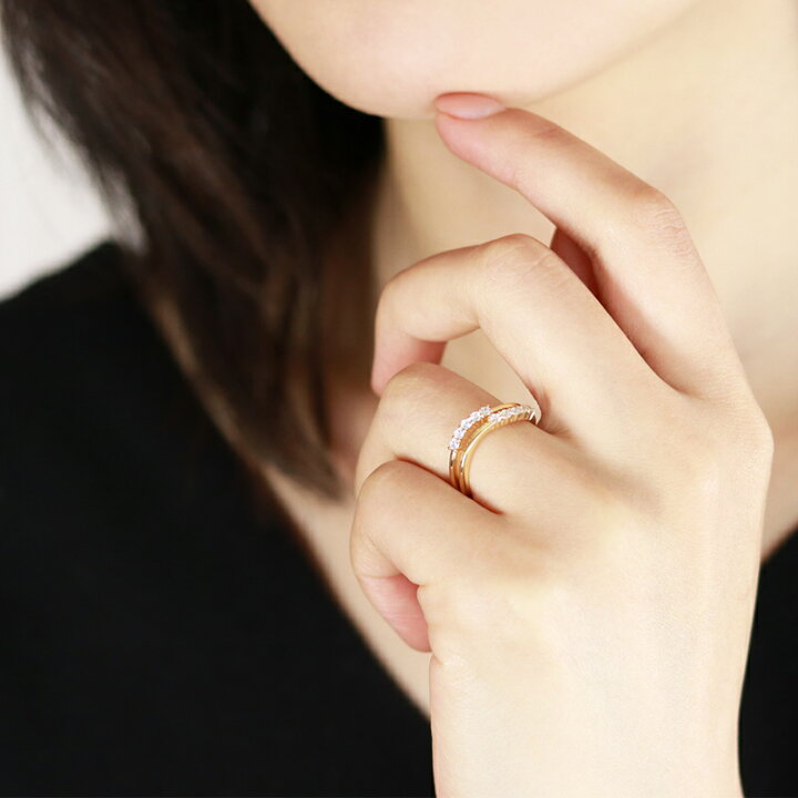 楽天市場】K18 テンダイヤモンド 重ね付け風 ウェーブ リング 0.25ct 