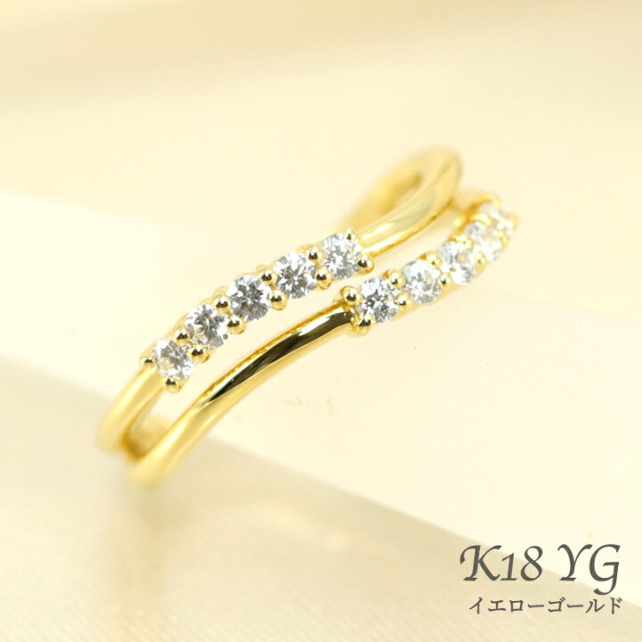 楽天市場】K18 テンダイヤモンド 重ね付け風 ウェーブ リング 0.25ct 