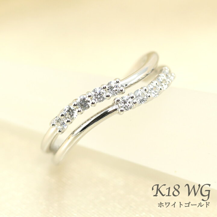 楽天市場】K18 テンダイヤモンド 重ね付け風 ウェーブ リング 0.25ct  