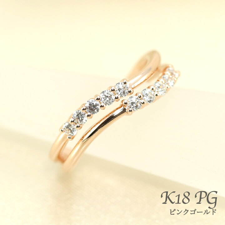 楽天市場】K18 テンダイヤモンド 重ね付け風 ウェーブ リング 0.25ct 