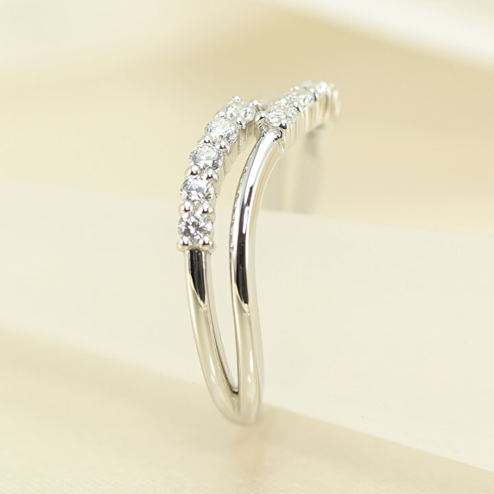 楽天市場】K18 テンダイヤモンド 重ね付け風 ウェーブ リング 0.25ct  