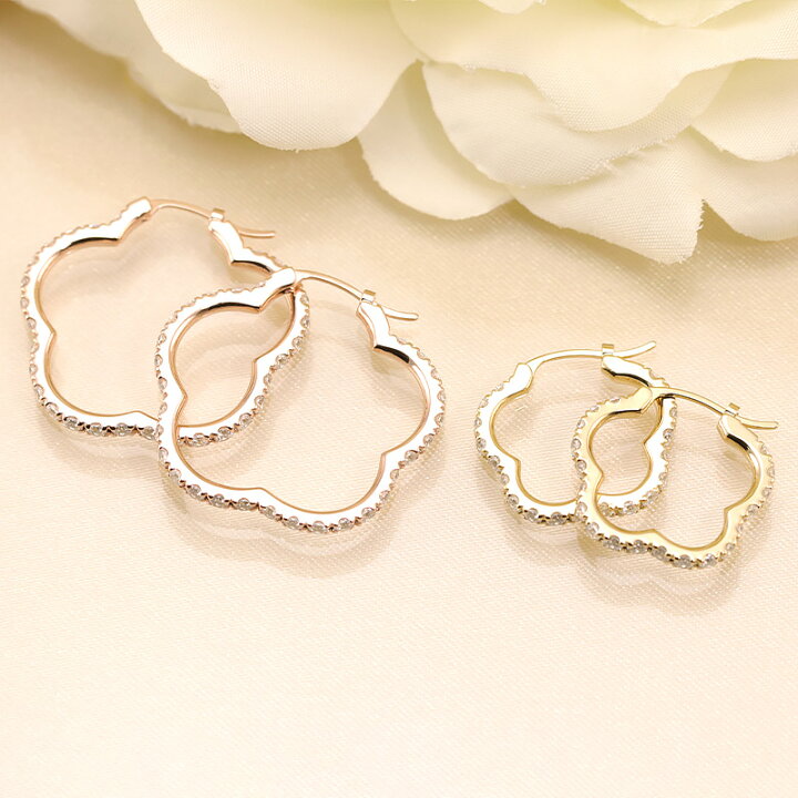 楽天市場】K10 K18 フラワー フープ ピアス 花 Mサイズ【1.1ct 