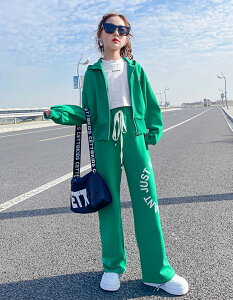 子供服 女の子 ジャージ パンツ 上下セット 2点セット ダンス 衣装 ゆったり ダボダボ 練習着 ガールズ おしゃれ スウェット キッズ 長袖 シンプル スポーツウェア パーカー アウター 運動着