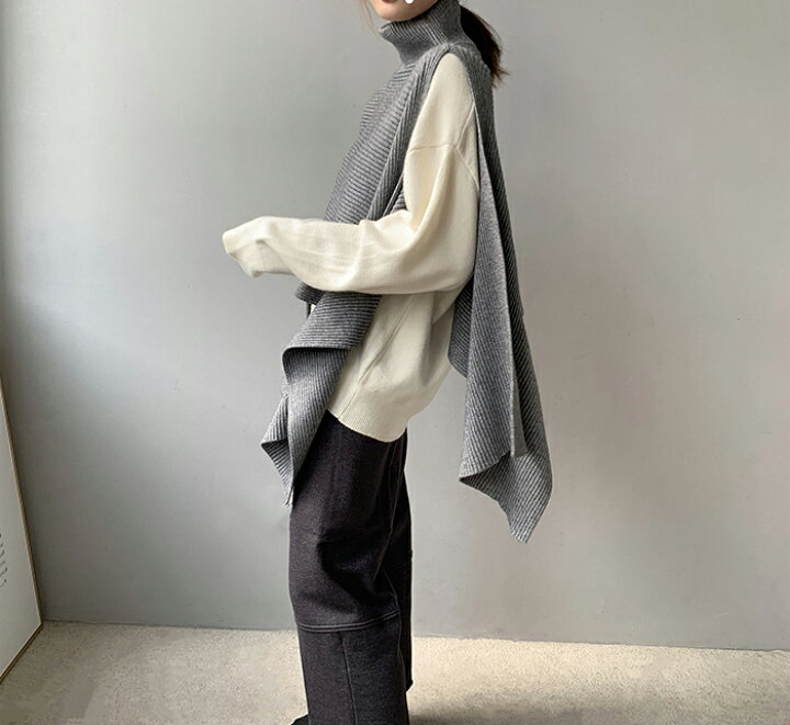 楽天市場】ニットベスト 変形 グレー ベスト ニット セーター トップス  