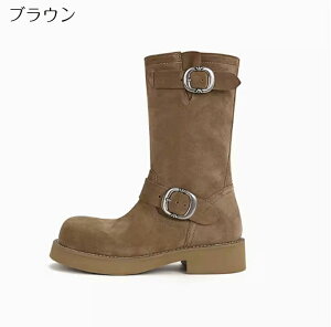 ショートブーツ レディース 4cmヒール ベルト付きブーツ 履きやすい 太ヒール 美脚 スエード調 くしゅくしゅブーツ 身長アップ 通勤 歩きやすい 履きやすい あったか ミドル丈 厚底靴 安定感