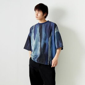 【送料無料】 SLICK スリック アブストラクト柄ドルマンスリーブTシャツ 5255866 メンズ トップス 半袖 2024SS M/L ネイビー/グレー