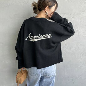 【送料無料】 Americana × JEANS FACTORY アメリカーナ × ジーンズファクトリー 別注 バックロゴ ショート丈Vネックカーディガン ASO-C-004-2-JF レディース トップス ニット 長袖 2025AW F ブラック/グレー