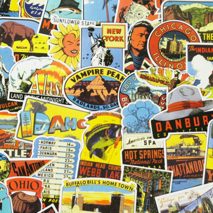 楽天市場 ステッカー スーツケース アメリカン 旅行カバン トラベルステッカー レトロ Travel Usa 50 State Stickers Old States Stickers ５０枚セット Sc Dc03s08 Dlt U S Junkyard