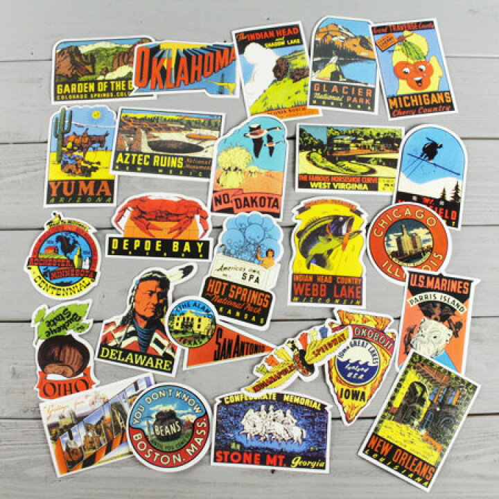 ステッカー スーツケース アメリカン 旅行カバン トラベルステッカー レトロ TRAVEL USA 50 STATE STICKERS OLD STATES STICKERS 50枚セット_SC-DC03S08-DLT JUNKYARD ★8140ステッカー USA カンザス州 アメリカ レトロ 50州