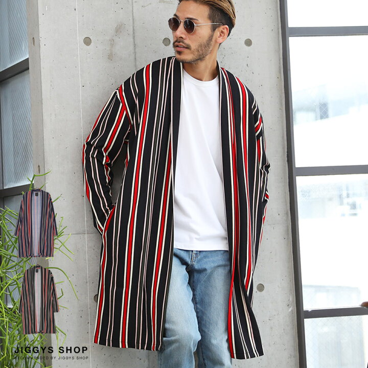 楽天市場 Roshell ロシェル ストライプカットコーディガン カーディガン メンズ ニットカーディガン Cardigan ロング トップス メンズファッション 柄 ストライプ Jiggys Shop