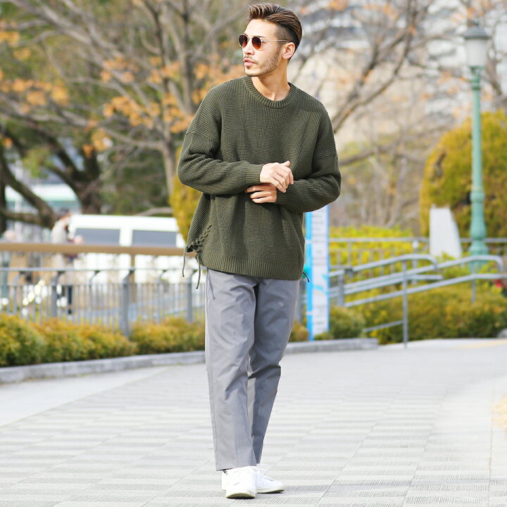 楽天市場 ラーベン編みレースアップニット ニット セーター メンズ Uネック クルーネック トップス メンズファッション 春 春服 春物 アクリル 綿 ブラック グレー ベージュ ホワイト Jiggys Shop