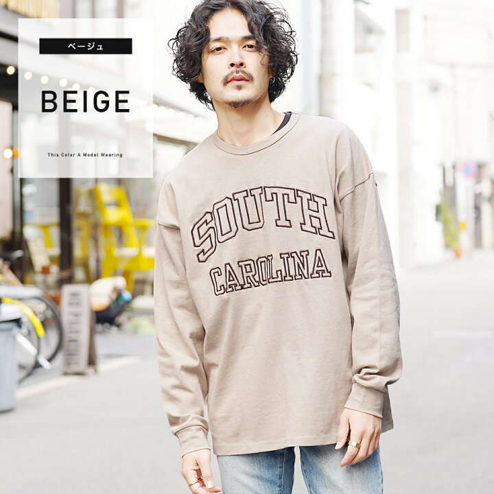 楽天市場 天竺刺繍長袖tシャツ ロンt メンズ Tシャツ おしゃれ 長袖tシャツ ロンティー カットソー トップス メンズファッション 春 春服 春物 クルーネック 綿 綿100 ベージュ グレー ストレッチ ビッグシルエット Jiggys Shop