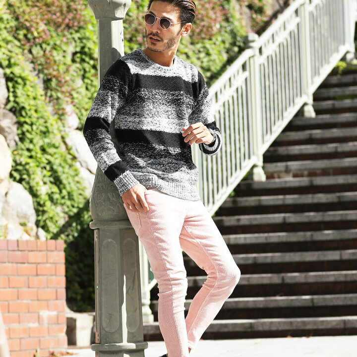 楽天市場 グラデーションニット ニット セーター メンズ クルーネック 薄手 トップス メンズファッション 秋 秋服 秋物 ブラック グレー 柄 ボーダー Jiggys Shop