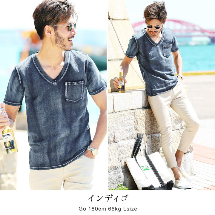楽天市場 メンズ Tシャツ おしゃれ 夏服 Roshell ロシェル インディゴtシャツ 半袖 カットソー 無地 ポケt 胸ポケット ティーシャツ トップス メンズファッション ブランド サーフ系 Bitter 星柄 デニム 夏 春夏 Jiggys Shop