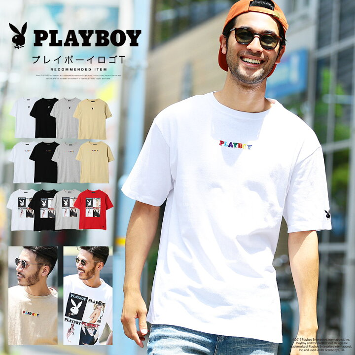 楽天市場 福袋対象外 Playboy プレイボーイ ロゴtシャツ Tシャツ 夏服 メンズ ブランド カットソー 半袖tシャツ おしゃれ ティー シャツ サーフ系 メンズファッション ペア カップル ペアルック お揃い 白 黒 夏服 Jiggys Shop